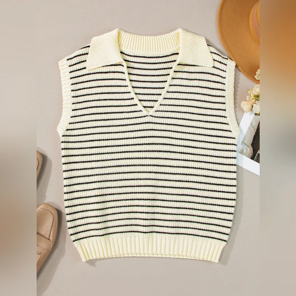Classic Striped Knit Sleeveless Sweater Vest - Picture 1 of 6